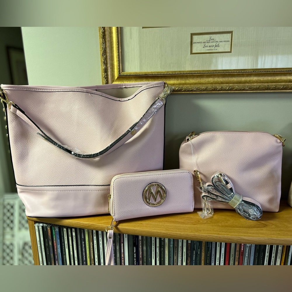 Pink Tote, Crossbody, and Wallet Set